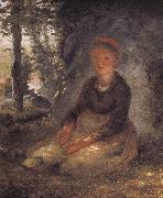 Jean Francois Millet Shepherdess sitting under the shadow painting